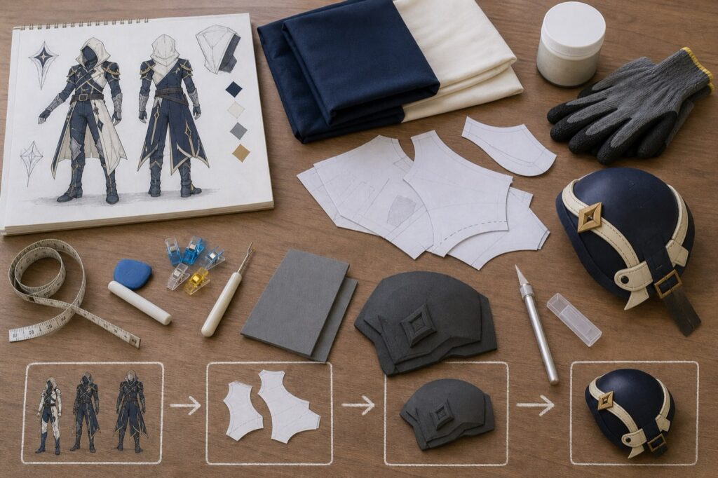 Anime cosplay DIY materials from costume sketch to finished EVA foam armor