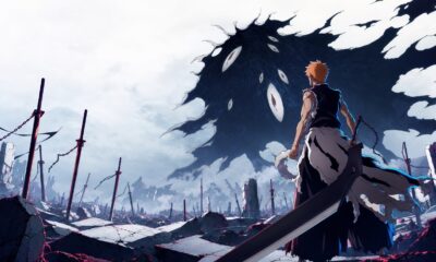 Ichigo faces a sword-filled battlefield beneath an ominous sky.