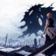 Ichigo faces a sword-filled battlefield beneath an ominous sky.