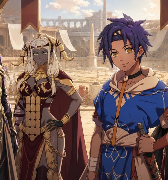 Cai, Dietrich, Theodora and Leda at the entrance to the Heroic Games arena
