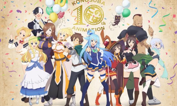 Kazuma, Aqua, Megumin, Darkness and other KONOSUBA characters celebrate the anime anniversary