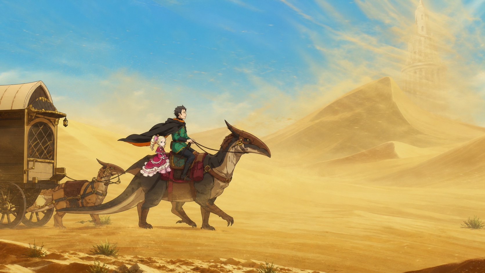 Re:Zero Season 4 Part 2 artwork of Subaru and Beatrice crossing the Augria Sand Dunes