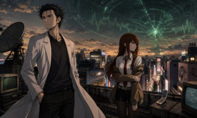 Rintaro Okabe and Kurisu Makise overlooking Akihabara in Steins;Gate Re:Boot artwork