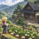 Village in the Shade inspired artwork of a blond farmer beside turnip beds and a mountain farmhouse