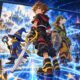Anime fantasy adventurers stand before a handheld console portal and star-filled worlds.