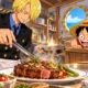 Sanji cooks as Luffy watches in One Piece Grand Gourmet inspired restaurant artwork