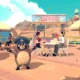 Pon in his postal cap at a seaside cafe in TANUKI: Pon's Summer